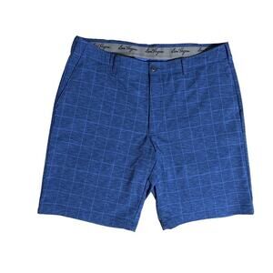 Ben Hogan Blue Checked Men's Flat Fronted Belted Men's Golf Shorts Size 38